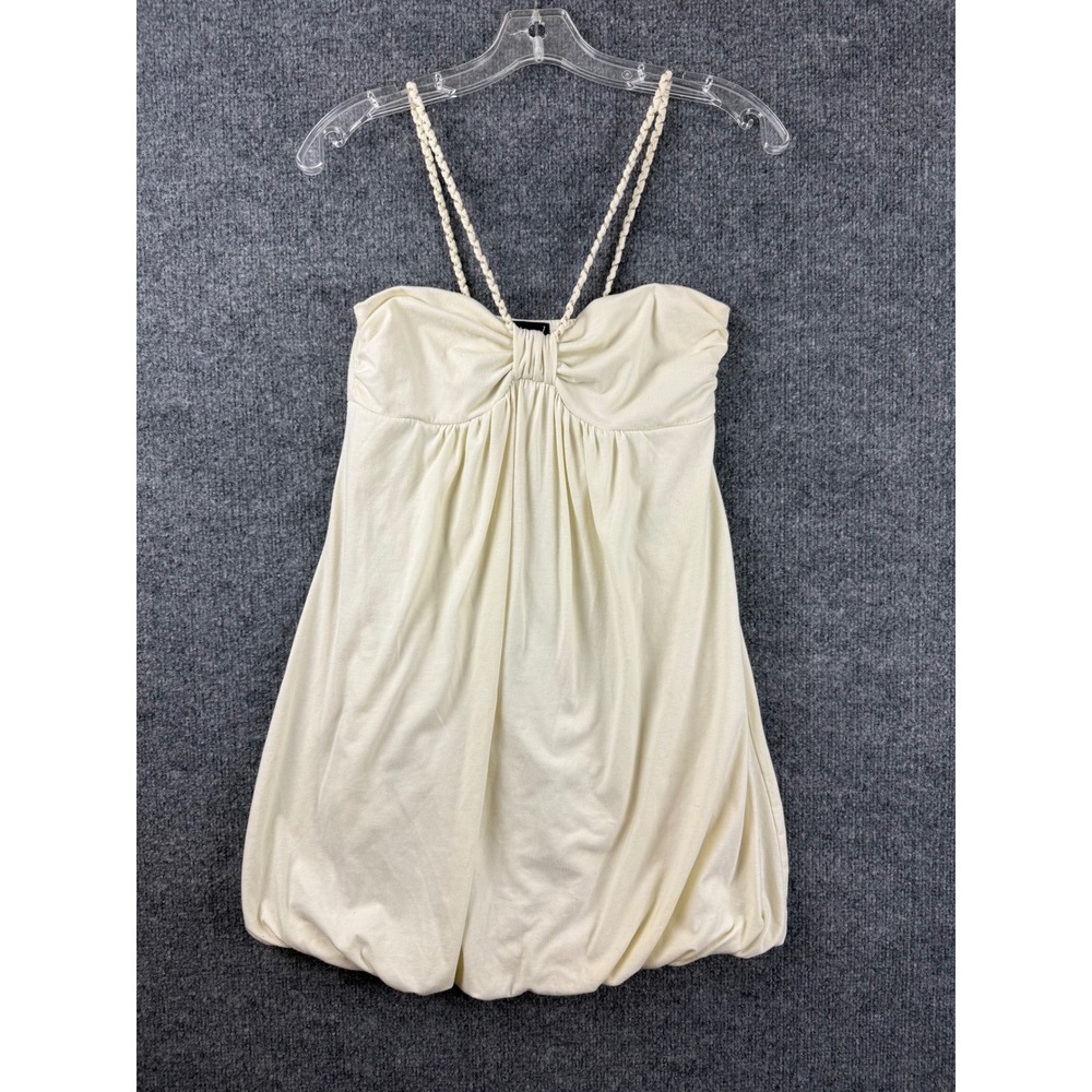 Wet Seal Y2K Cream Bubble Hem Mini Dress Long Shirt Fairy Sweetheart Neck EUC